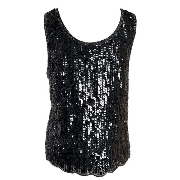 Forever 21 Top Black Pink Floral Sequin Beaded Sleeveless Whimsigoth Party Tank - Picture 4 of 9